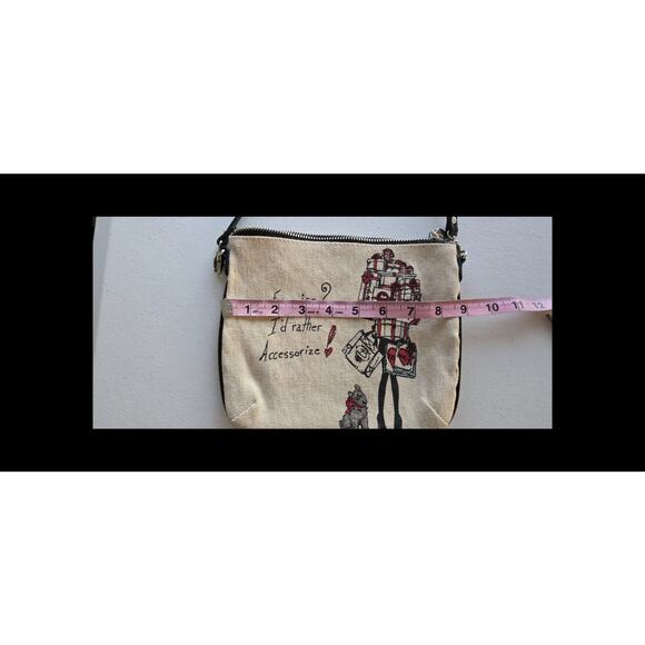 Brighton Hipster Purse/crossbody Yorkie Scottie Dog Small Beige Canvas Bag - Picture 5 of 6